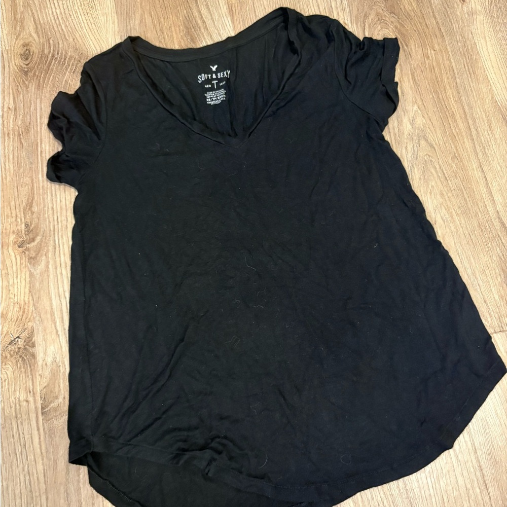 American Eagle Outfitters Black Relaxed Short Sleeve Tee